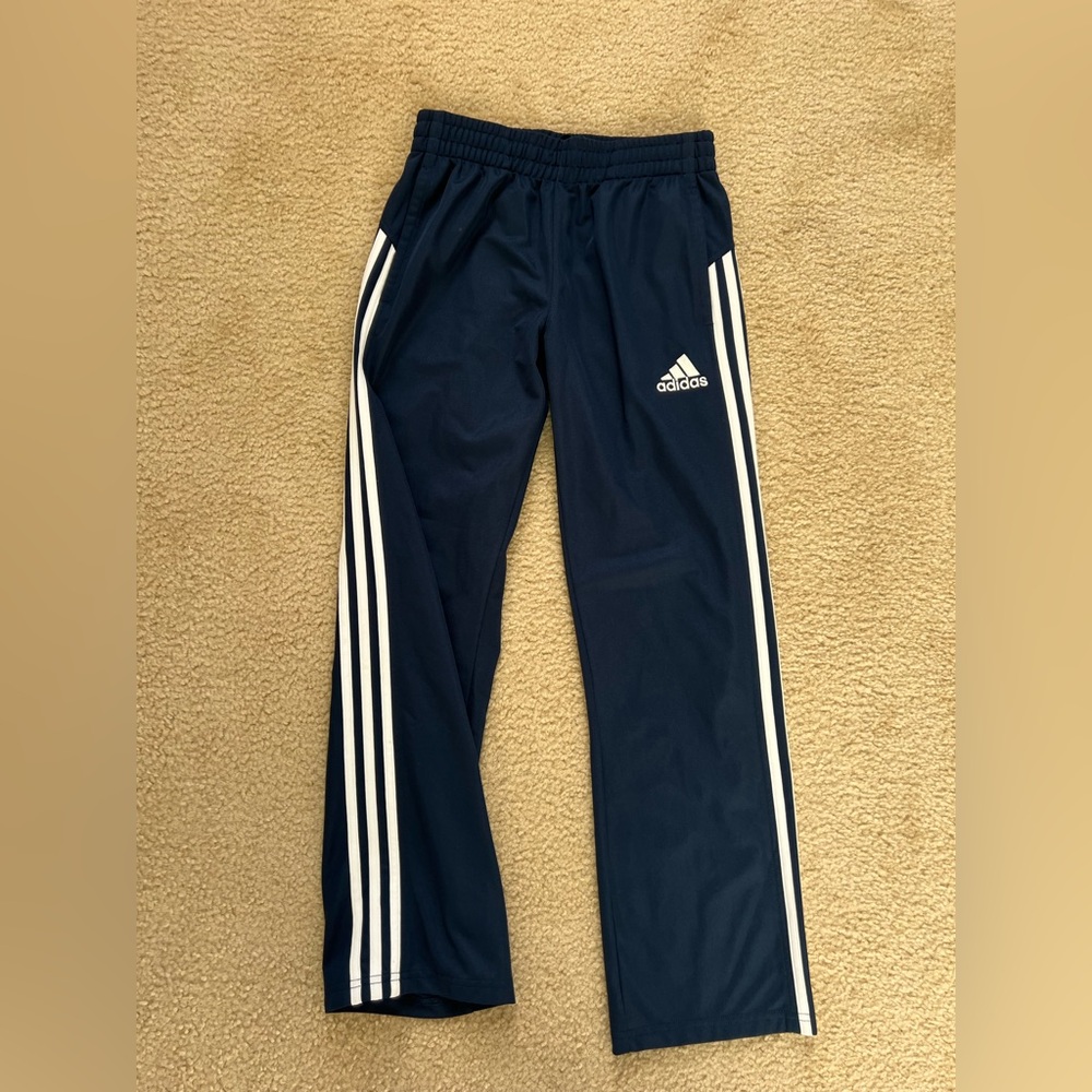 Adidas Kids Dark Blue track pants with White Stripes